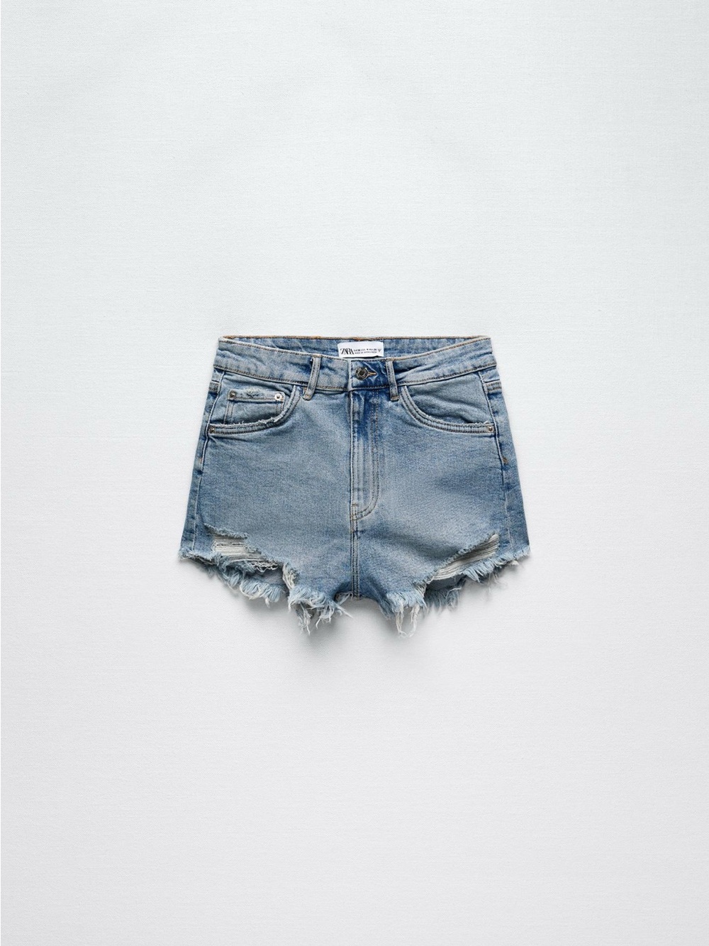 Zara Light Blue Distressed Denim Shorts